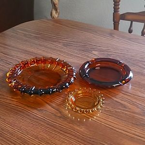 Trio of Stunning Trays, Dishes, Holder, Beautiful Amber! ♥